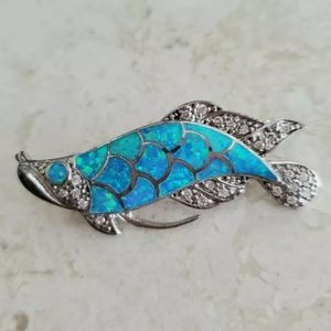 New ~ Australian Blue Opal and Sapphire Sterling Silver Pendant